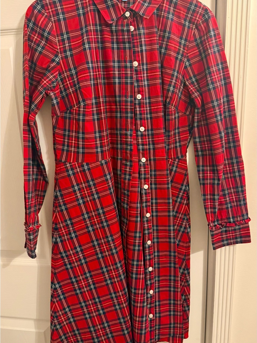 Draper James Red and Navy Plaid Button-Down Plaid Dress